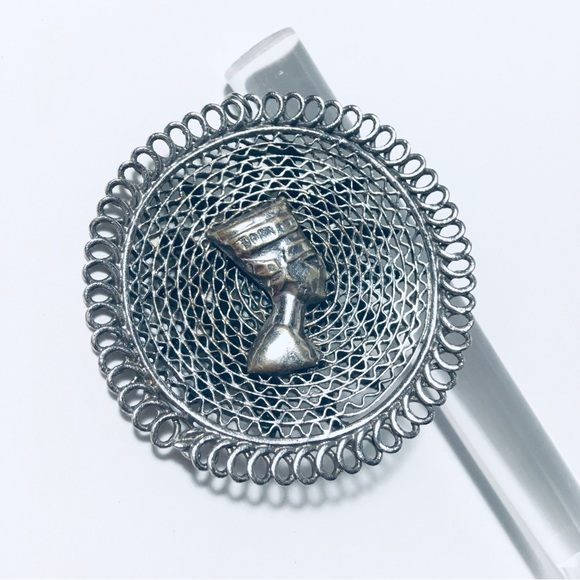 Scarab Beetle Nefertiti Silver Color Metal + Turquoise Blue Color Pendant - Picture 2 of 2